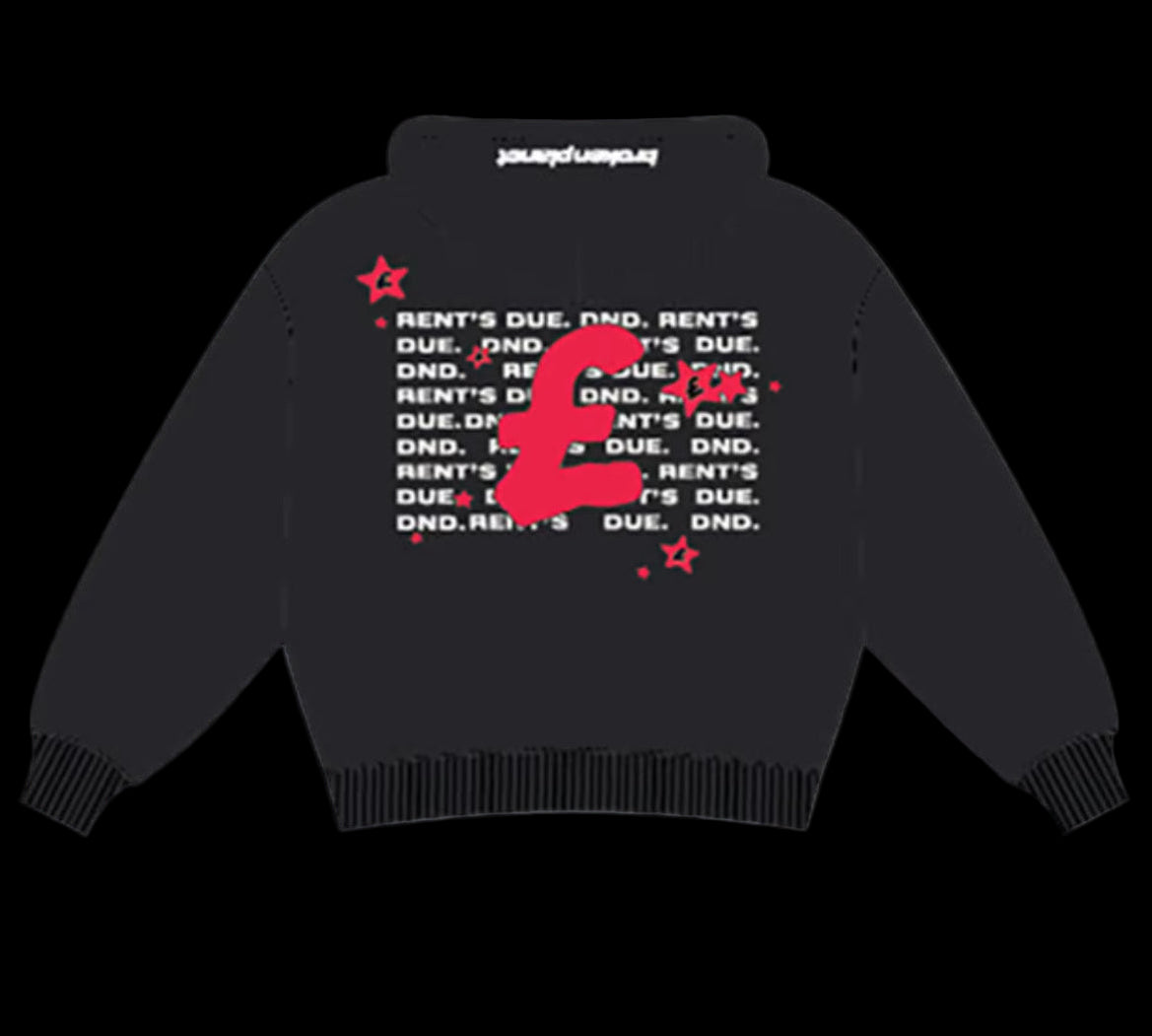 BROKEN PLANET MARKET X DND 'RENT'S DUE' HOODIE (BLACK/RED)